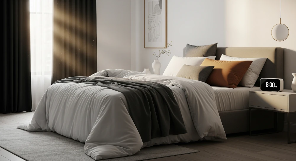 Professional sleeping peacefully in optimized bedroom environment